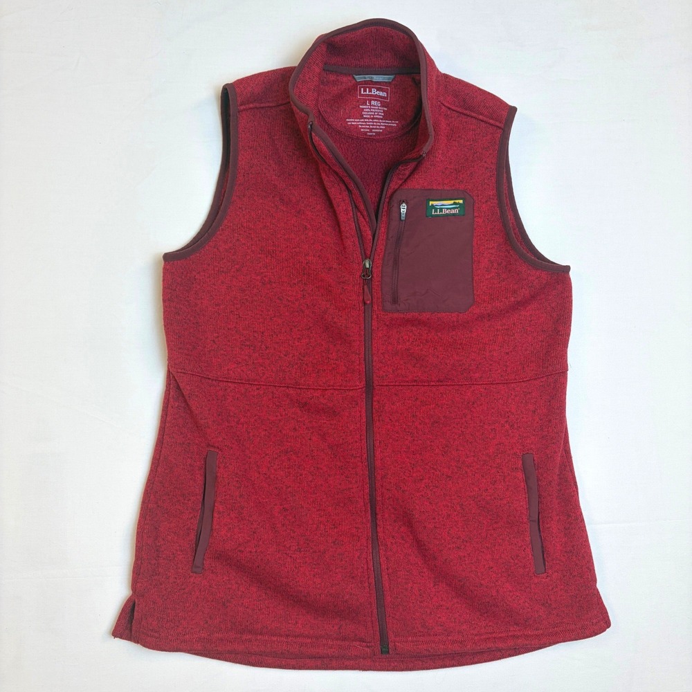 LL Bean Sweater Fleece Vest Womens Large Red Full Zip‎ Sweater-Knit Gorp Hiking